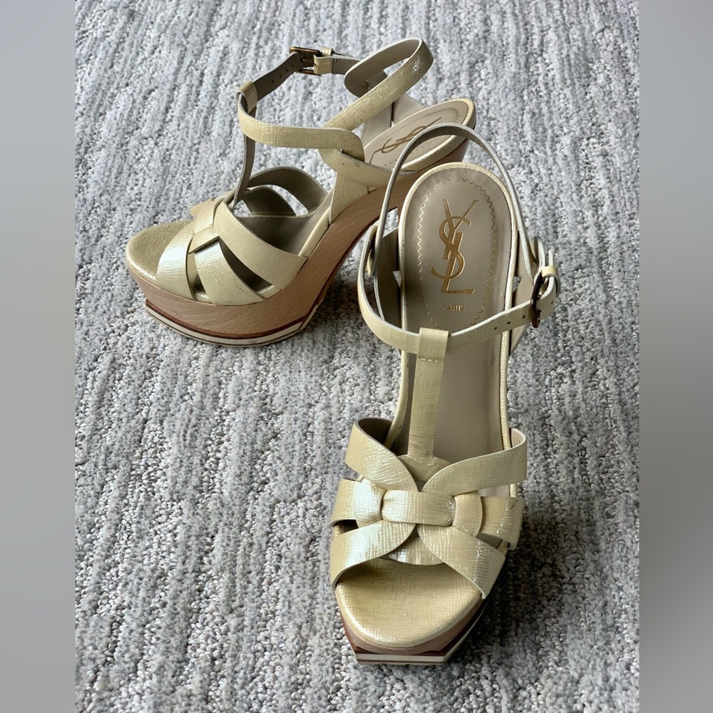 YSL Tribute wood platform sandal